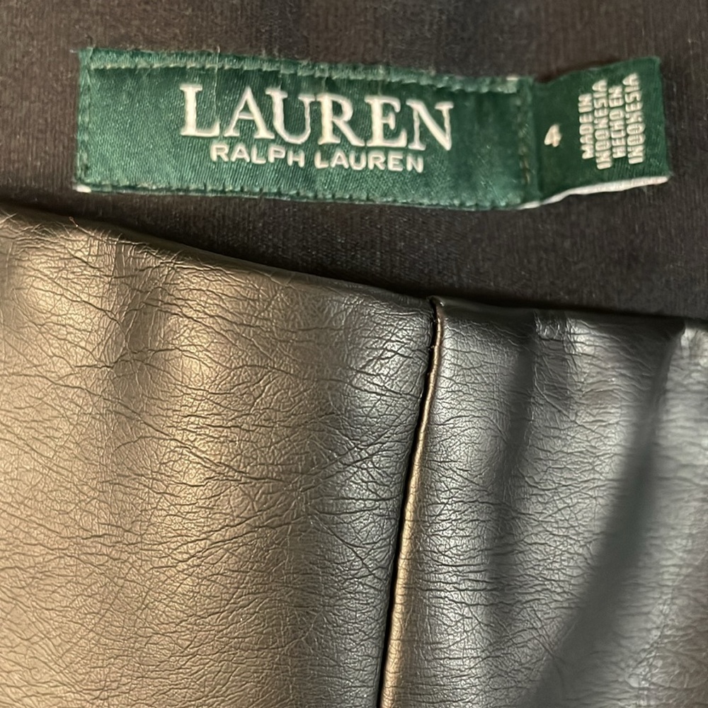 Lauren Ralph Lauren Black Stretch & Faux Leather Leggings with Ankle Zips 4 EUC - Picture 3 of 15